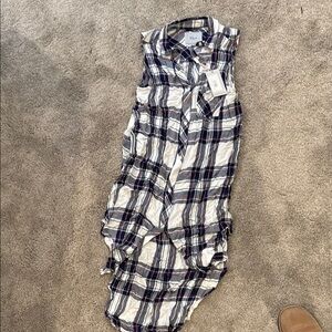 Plaid Sleeveless Button-Up Shirt
